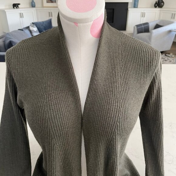 Nanette Lepore Merino Wool Open Front Ribbed Duster Sweater Olive Green Sz XS - Picture 8 of 11